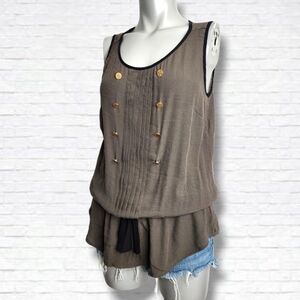 Sandro Paris Sleeveless Olive Green Tunic Top With Gold Buttons Size 2/M